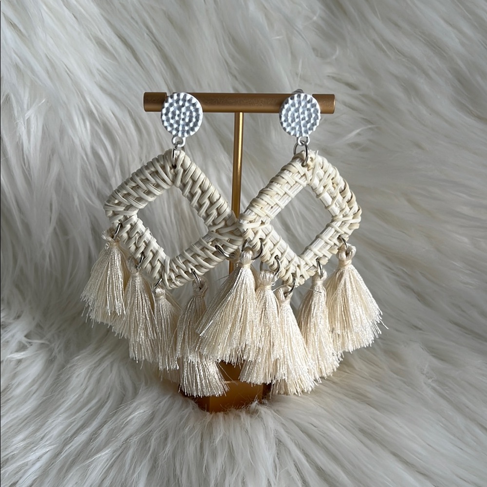 Elegant Cream Tassel Earrings